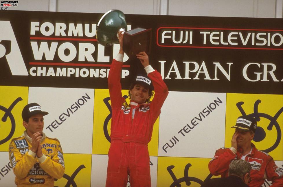 Sechs Wochen nach der Estoril-Enttäuschung lässt sich Berger von nichts und niemandem aufhalten: Beim Formel-1-Debüt in Suzuka fährt er seinen ersten Ferrari-Sieg ein. Zweiter: Ayrton Senna (Lotus), Dritter Stefan Johansson (McLaren). Doch Berger hat noch nicht genug.