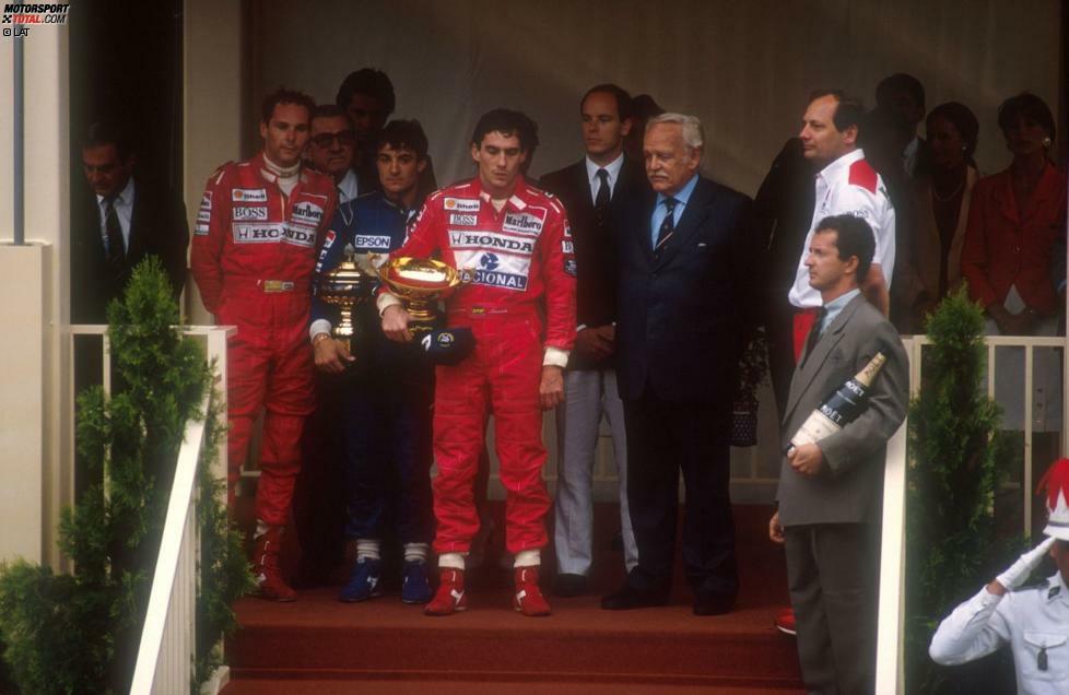 Insgesamt fährt Berger in seiner ersten McLaren-Saison sieben Mal aufs Podest, unter anderem in Monte Carlo, wo er hinter Teamkollege Senna und Alesi Dritter wird.