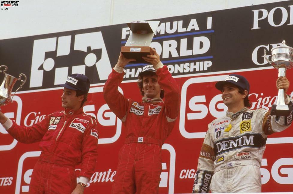 Beim Grand Prix von Portugal in Estoril holt Berger seinen ersten Podestplatz für Ferrari. Seine Freude über Platz zwei hält sich aber in Grenzen. Nach langer Führung leistete er sich in der 68. von 70 Runden einen Dreher. Alain Prost sagt Danke und zieht mit seinem 27. Grand-Prix-Sieg in der ewigen Bestenliste mit dem damaligen Rekordhalter Jackie Stewart gleich.