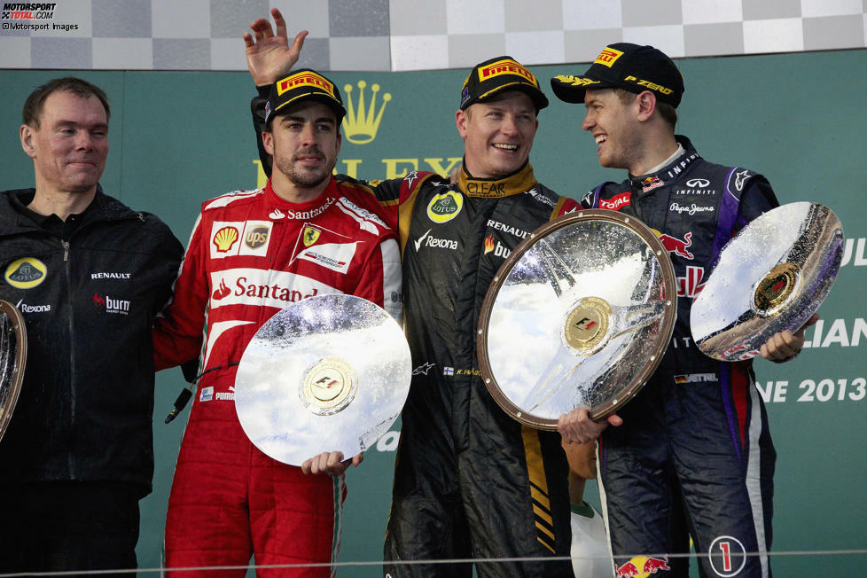 2013 beginnt der Finne die Saison gleich mit einem Sieg in Melbourne. Nach sieben weiteren Podien wird klar, dass ihn Lotus aufgrund finanzieller Schwierigkeiten nicht bezahlen kann. Räikkönen reicht es, Heikki Kovalainen übernimmt in Austin.