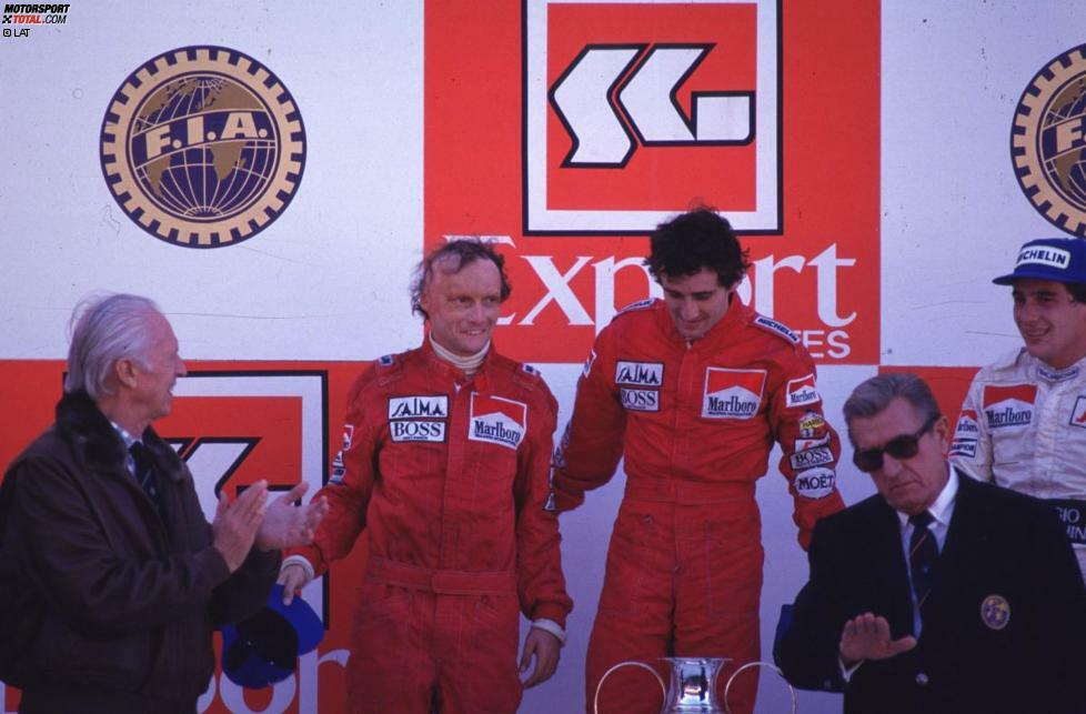 Und er wurde der einzige Teamkollege in der Geschichte, der es schaffte, Alain Prost im WM-Kampf nach Punkten zu überflügeln. 1984 gab es beim Saisonfinale die knappste WM-Entscheidung aller Zeiten, als Lauda mit 0,5 Punkten Vorsprung zum dritten Mal Weltmeister wurde.