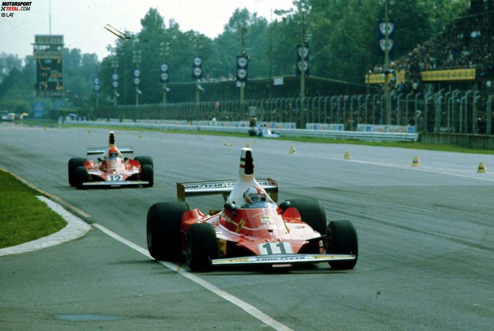 Obwohl er in Monza das Ziel als Dritter hinter dem Schweizer erreichte, feierte Lauda die Krone vor den Tifosi in Monza.