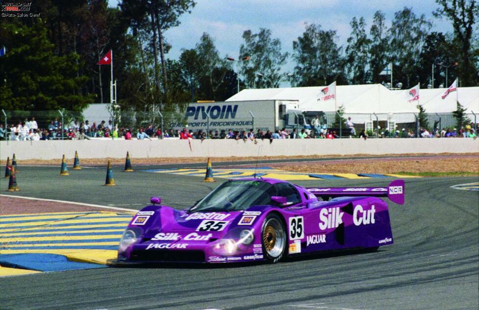 1991: Jaguar XJR9 - Ebenfalls in Genf zu sehen ist der in diesem Jahr zweitplatzierte Jaguar von Davy Jones, Raul Boesel und Michel Ferte mit seinen charakteristischen verkleideten Hinterrädern.