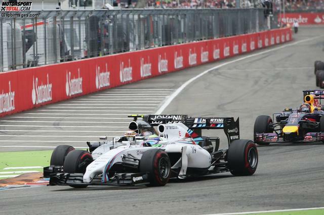 Kevin Magnussen und Felipe Massa kommen sich am Start gefährlich nahe - zu nahe. Die Rennleitung entscheidet auf Rennunfall.