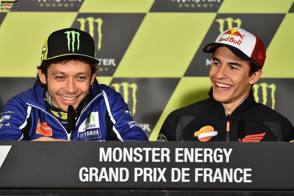 Valentino Rossi und Marc Marquez kommen bereits mit bester Laune in Le Mans an. Der Spanier konnte die ersten vier Saisonrennen gewinnen und führt die WM vor dem Grand Prix in Frankreich souverän vor Teamkollege Dani Pedrosa an. Rossi ist als WM-Dritter bester Yamaha-Pilot und stand 2014 bereits zweimal auf dem Podium.