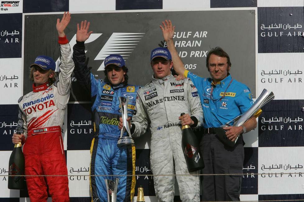 2005 schlägt die große Stunde von Renault. Der Sieg von Fernando Alonso ist bereits der dritte Erfolg im dritten Rennen für die Franzosen. Positiv fallen auch Jarno Trulli (Toyota) mit Rang zwei sowie Kimi Räikkönen (McLaren) auf Rang drei auf. Dessen Teamkollege heißt an diesem Wochenende übrigens Pedro de la Rosa, nachdem sich Juan-Pablo Montoya (angeblich) beim Tennis verletzt hatte.