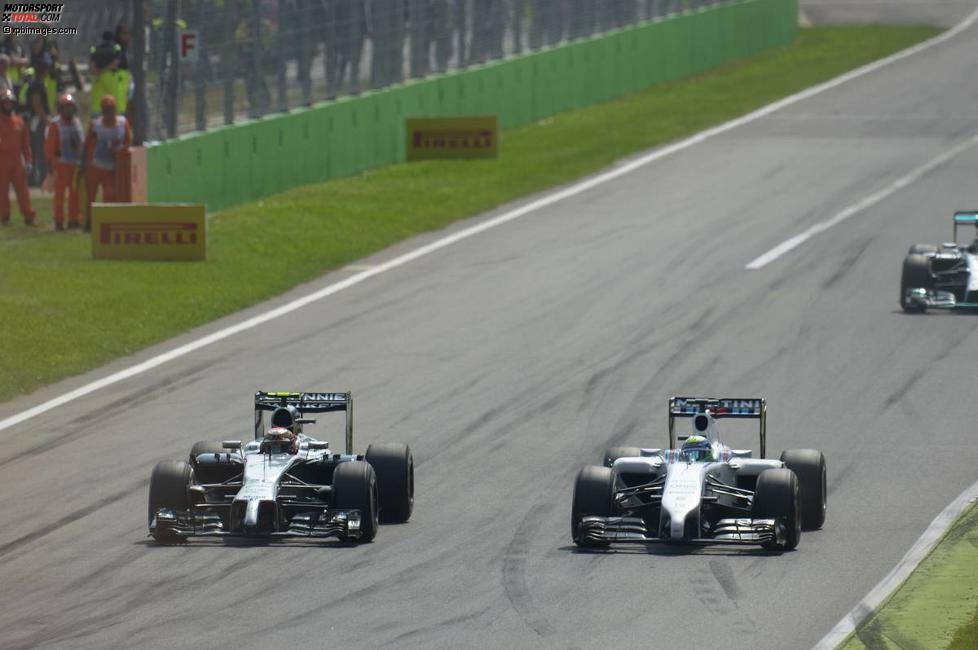 Sowohl Massa als auch Hamilton gehen in der fünften Runde endlich an Magnussen vorbei. Für McLaren ist das Tempo von Mercedes und Williams im Renntrimm zu hoch.