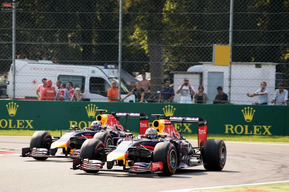 ... später auch gegen Teamkollege Vettel, im Duell um den fünften Platz, dank der um acht Runden frischeren Reifen. Beeindruckende Red-Bull-Statistik: Mit Ausnahme von Hockenheim ist Ricciardo 2014 noch nie hinter dem Deutschen ins Ziel gekommen!