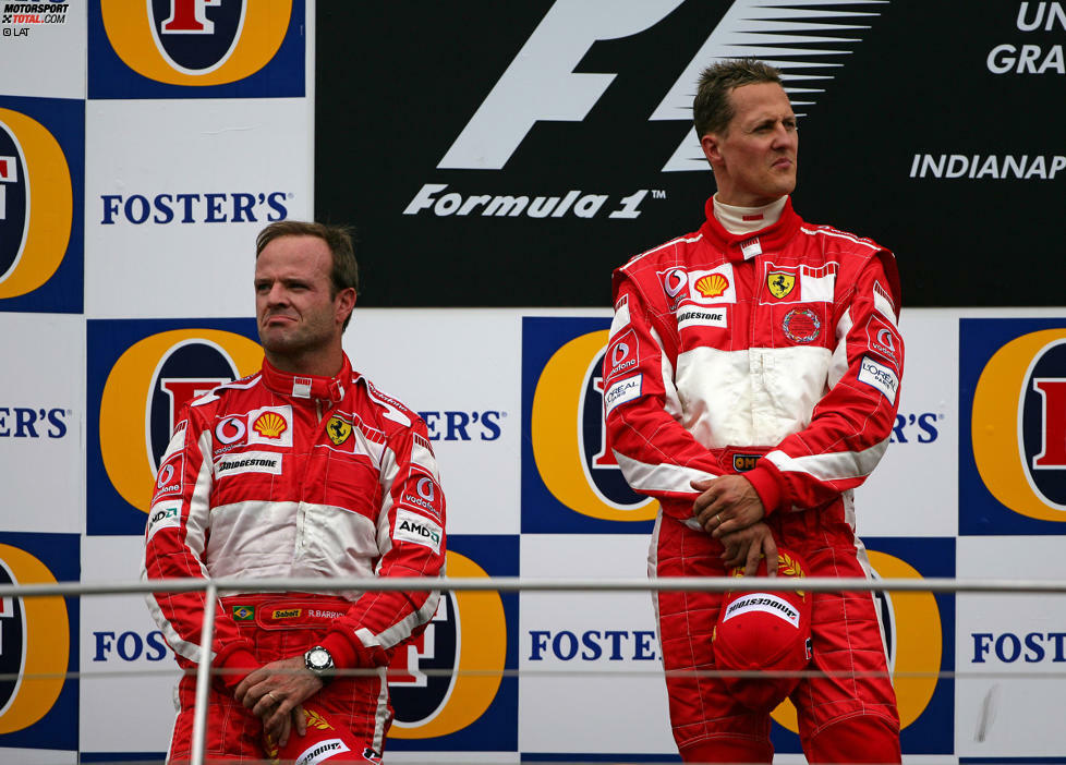 2005 kann Schumacher nur einen einzigen Sieg einfahren - beim Skandalrennen in Indianapolis. Da aus Angst vor Reifenschäden kein Michelin-Team am Grand Prix teilnimmt, gehen nur die sechs Autos mit Bridgestone-Reifen an den Start. Am Ende siegt Schumacher vor Barrichello. Wieder einmal kommt es zu einem Pfeifkonzert der Fans, dieses Mal sind die beiden Ferrari-Piloten allerdings unschuldig. Echte Freude kommt trotzdem nicht auf.