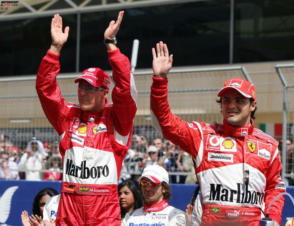 Schumachers letzter Ferrari-Teamkollege wird 2006 Felipe Massa. Der Brasilianer wechselt von Sauber zur Scuderia und soll nach der verkorksten Saison 2005 dabei helfen, den Titel zurück nach Maranello zu holen. Das Duo Schumacher/Massa holt in diesem Jahr zwei Doppelsiege.