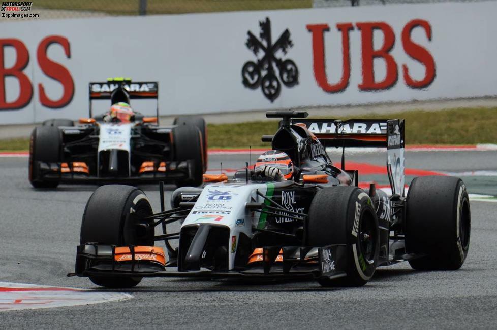 Nico Hülkenberg hat in der 39. Runde noch 2,3 Sekunden Vorsprung auf Sergio Perez im zweiten Force India, in der 50. Runde muss er den Mexikaner dann aber passieren lassen. Als Neunter und Zehnter sammeln beide Force-India-Piloten WM-Punkte. Trotzdem zeichnet sich ab: Nach dem sensationellen Saisonbeginn ziehen die reicheren Topteams im Entwicklungsrennen langsam davon.