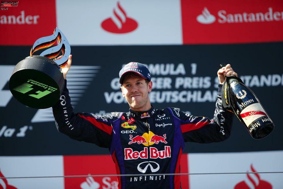 Heimsieg von Sebastian Vettel im Jahr 2013. Im sechsten Anlauf gelingt dem Heppenheimer endlich der lange ersehnte Triumph in der Heimat.