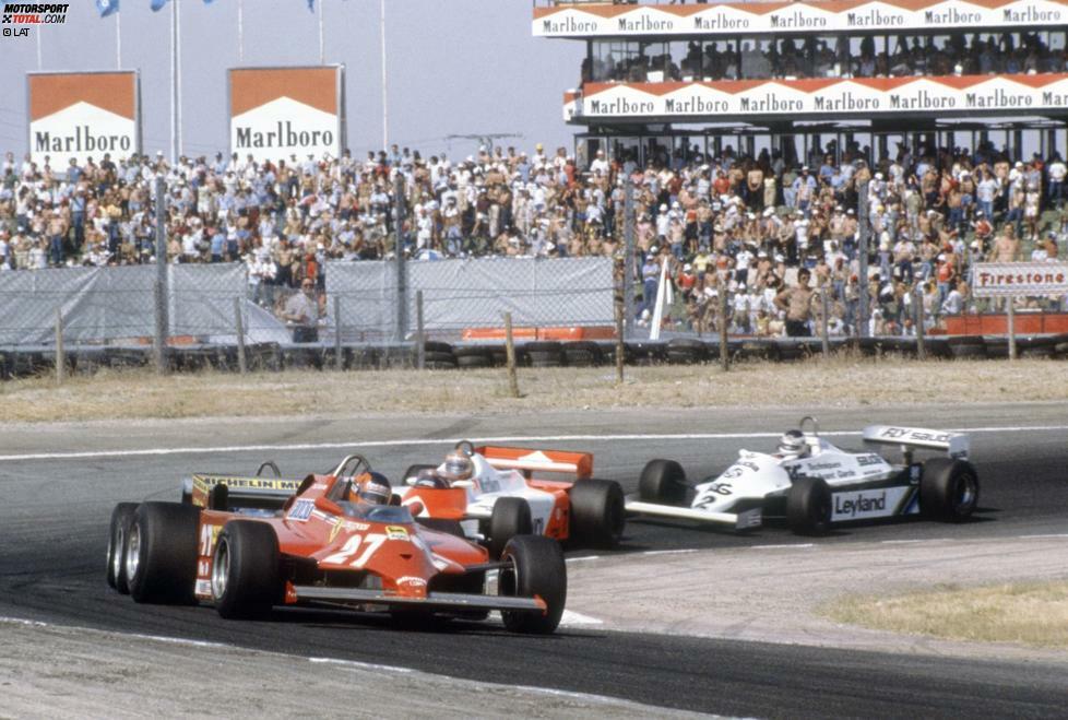 1981 schlägt die Sternstunde des Gilles Villeneuve. Der Kanadier wird endgültig Enzo Ferraris Lieblingskind, als er ein schon fast verloren geglaubtes Herzschlagfinale gewinnt. Villeneuve kommt 0,22 Sekunden (damals war die Zeiterfassung auf die Tausendstelsekunde noch nicht möglich) vor Jacques Laffite ins Ziel. Auch John Watson, Carlos Reutemann und Elio de Angelis überqueren die Linie binnen 1,24 Sekunden nach dem Ferrari-Star. Es ist die zweitengste Zielankunft in der Geschichte der Formel 1.