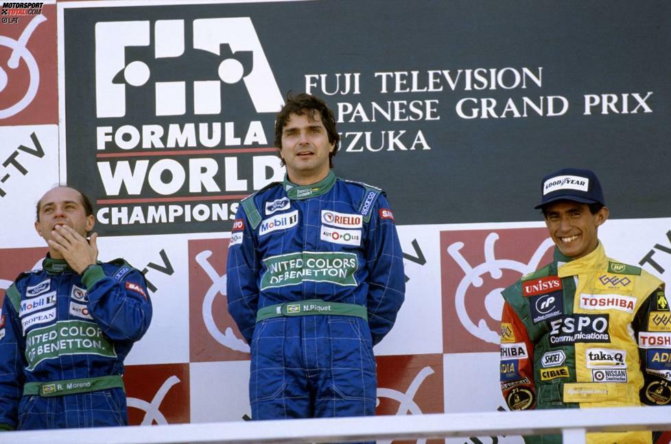 ... holt sich Nelson Piquet vor Benetton-Teamkollege Roberto Moreno, der den bei einem Hubschrauberabsturz schwer verletzten Vorjahressieger Alessandro Nannini ersetzt. Dritter wird zur Freude der japanischen Fans Lokalmatador Aguri Suzuki (Larrousse). Es ist der erste Podestplatz eines Japaners in der Formel-1-Geschichte.