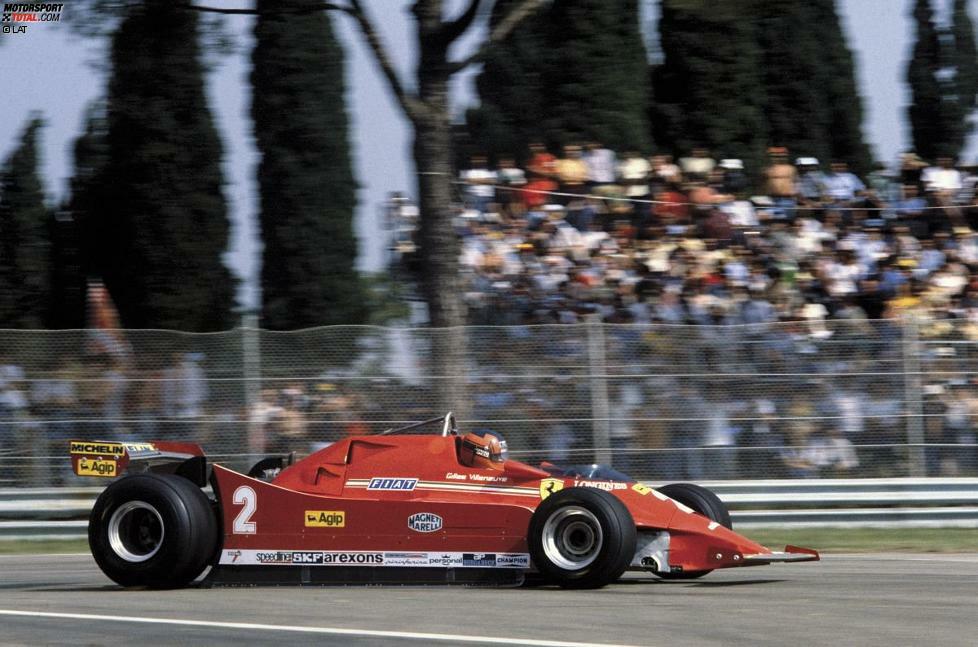 Die Entwicklungen von Renault riefen alsbald die Konkurrenz auf den Plan. Schon in den späten 1970er-Jahren experimentierte auch Ferrari mit einem Turbomotor, doch erst im Training zum Großen Preis von Italien 1980 wurde dieses Triebwerk einem ersten Test unterzogen. In Imola bestritt Gilles Villeneuve (Foto) einige Runden damit, im Rennen kam der Ferrari-Turbomotor aber nicht zum Einsatz.