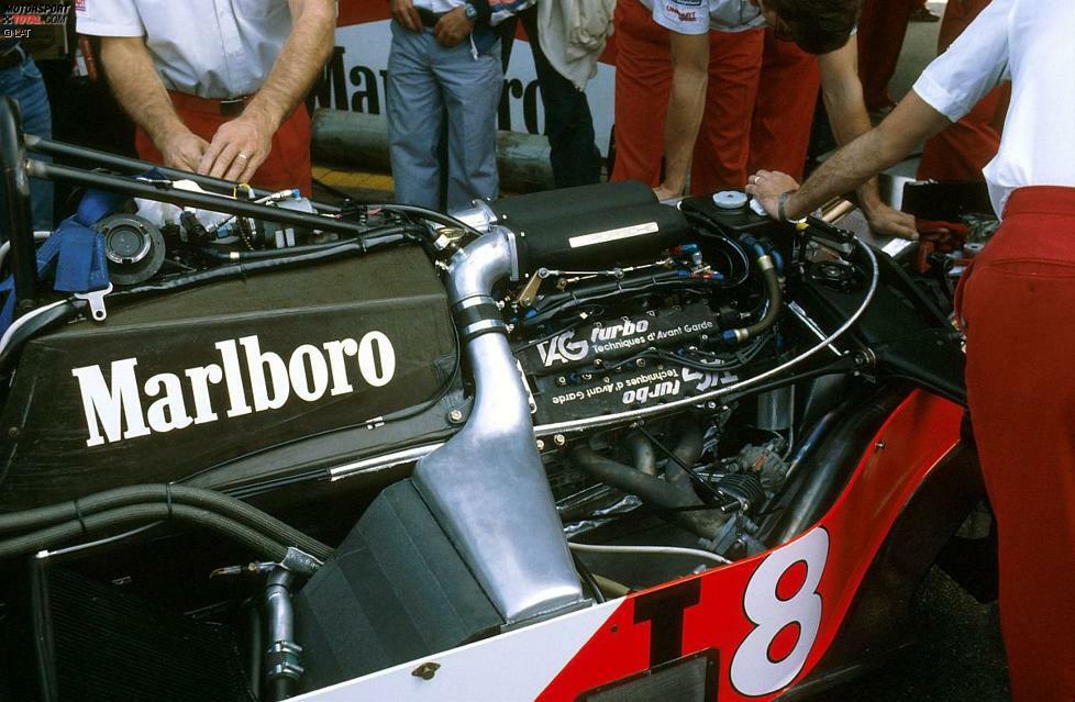 Wieder ein Blick auf das Detail: Das Bild zeigt den TAG-Porsche-Motor von McLaren, der - weiterentwickelt - dem Team in der Saison 1984 eine dominante Leistung ermöglichte.