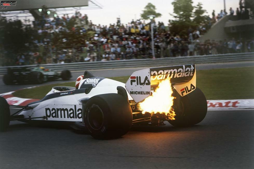 Charakteristisch für diese Ära waren solche Bilder, wie hier am Heck des Brabham BT52 von Nelson Piquet beim Großen Preis von Kanada 1983. Die Turbos spuckten Feuer - und sie litten vor allem zu Beginn des Jahrzehnts noch an erheblichen Zuverlässigkeits-Problemen...