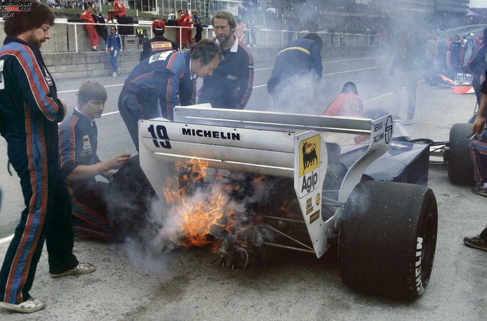 Flammen am Heck konnten aber auch ein sehr schlechtes Zeichen sein. Diese Erfahrung machte zum Beispiel das Toleman-Team um Ayrton Senna beim Training zum Großen Preis von Großbritannien 1984 mit dem Toleman-Hart TG184.
