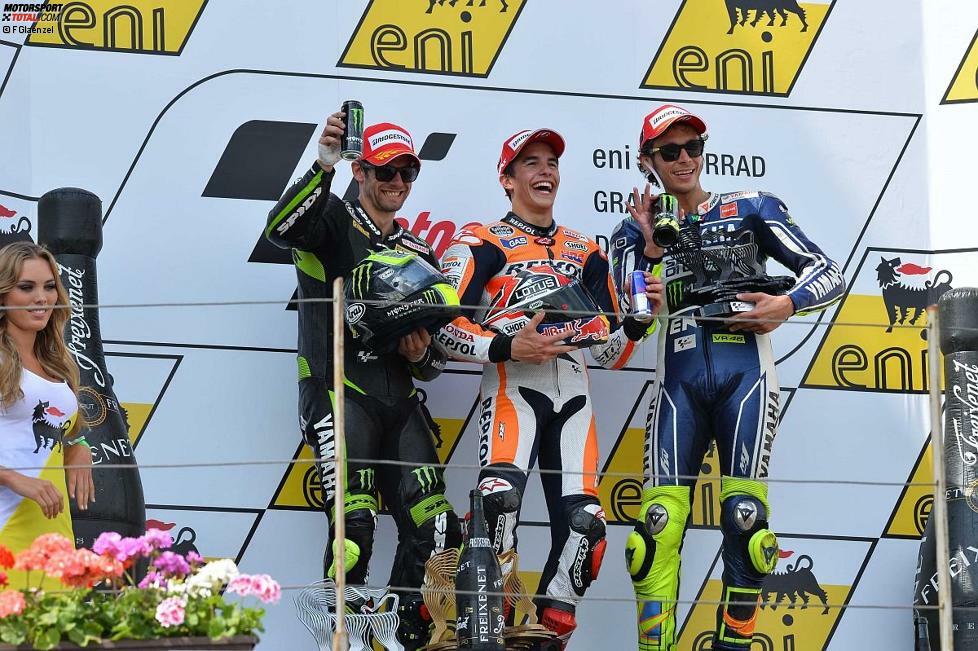 Am Sachsenring stand Rossi erneut auf dem Podium. Markenkollege Cal Crutchlow war auf dem winkligen Kurs in Deutschland aber mit Abstand bester Yamaha-Pilot.