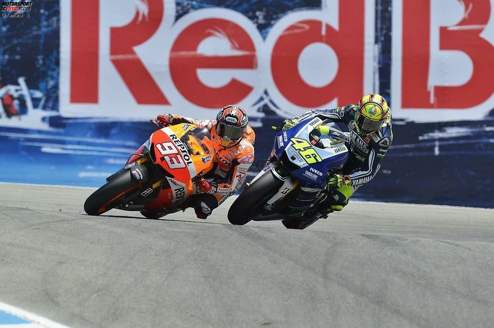 Erinnerungen an 2008: Rookie Marc Marquez zog in der Corkscrew von Laguna Seca frech an Rossi vorbei. Durch das Verletzungspech von Lorenzo und Pedrosa sicherte sich Rossi einen weiteren Podestplatz.