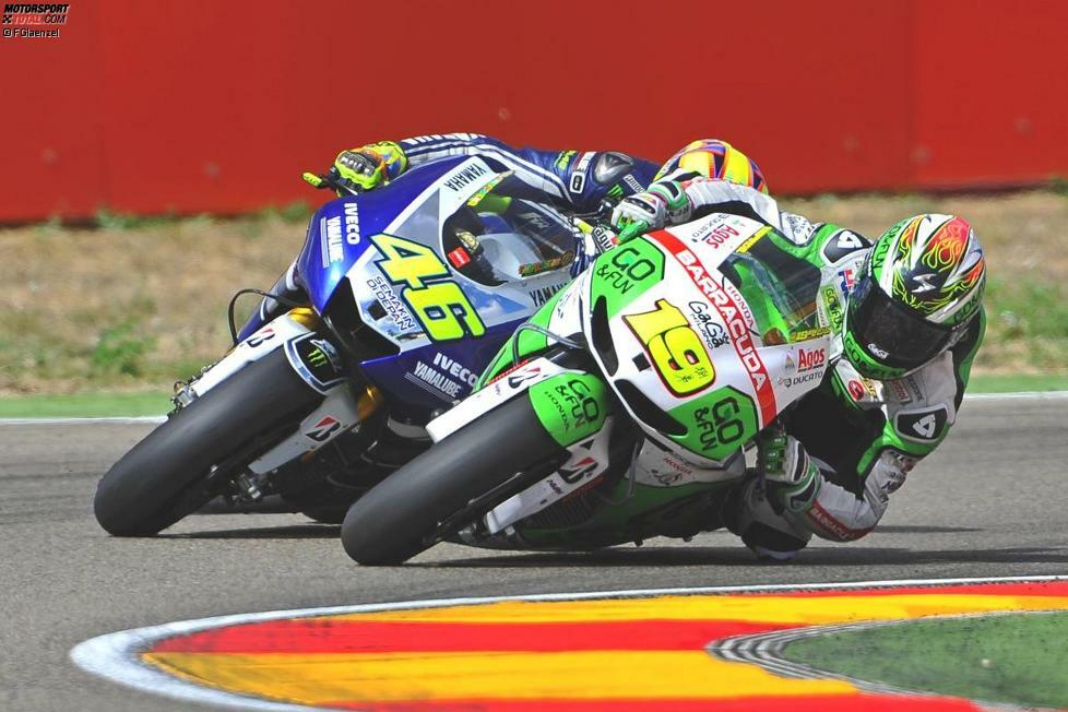 In Aragon profitierte Rossi von Dani Pedrosas Ausfall und steig als Dritter aufs Podium. Erneut war es Alvaro Bautista, der Rossi im Rennen ärgerte.