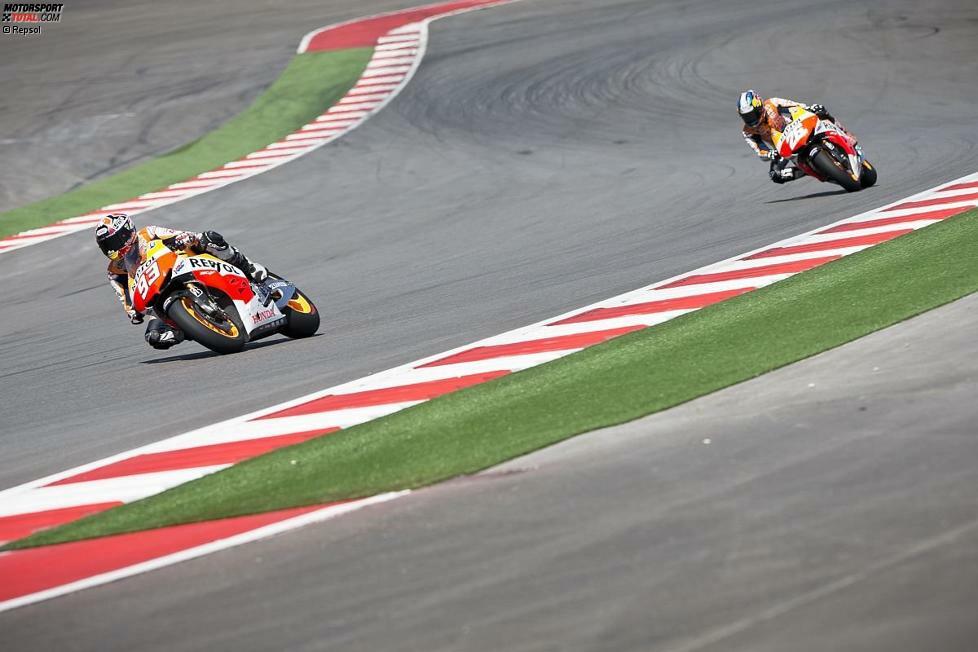 Honda ermöglichte es den Werkspiloten, noch vor dem Rennwochenenden auf der neuen Strecke in Austin zu testen. Rookie Marc Marquez überraschte mit Bestzeiten, Pedrosa lag aber in Schlagdistanz.