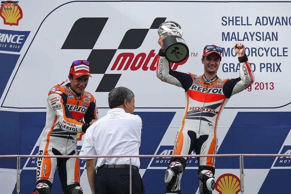 Mit viel Wut im Bauch gewann Pedrosa in Sepang nach zehn sieglosen Rennen. Bei den acht Rennen zuvor entschied Marquez jeweils das teaminterne Duell für sich. Doch selbst durch den Sieg war Pedrosa aus dem Kampf um die WM raus.