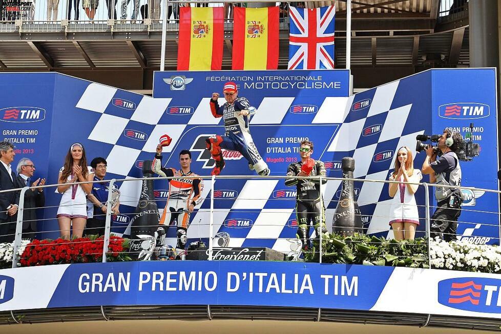 Italien ist Lorenzo-Land: Auf dem flüssigen Kurs in Mugello nutzte Lorenzo die hohen Kurvengeschwindigkeiten seiner M1 und fuhr wie in den beiden vergangenen Jahren 25 Punkte für den Sieg ein.