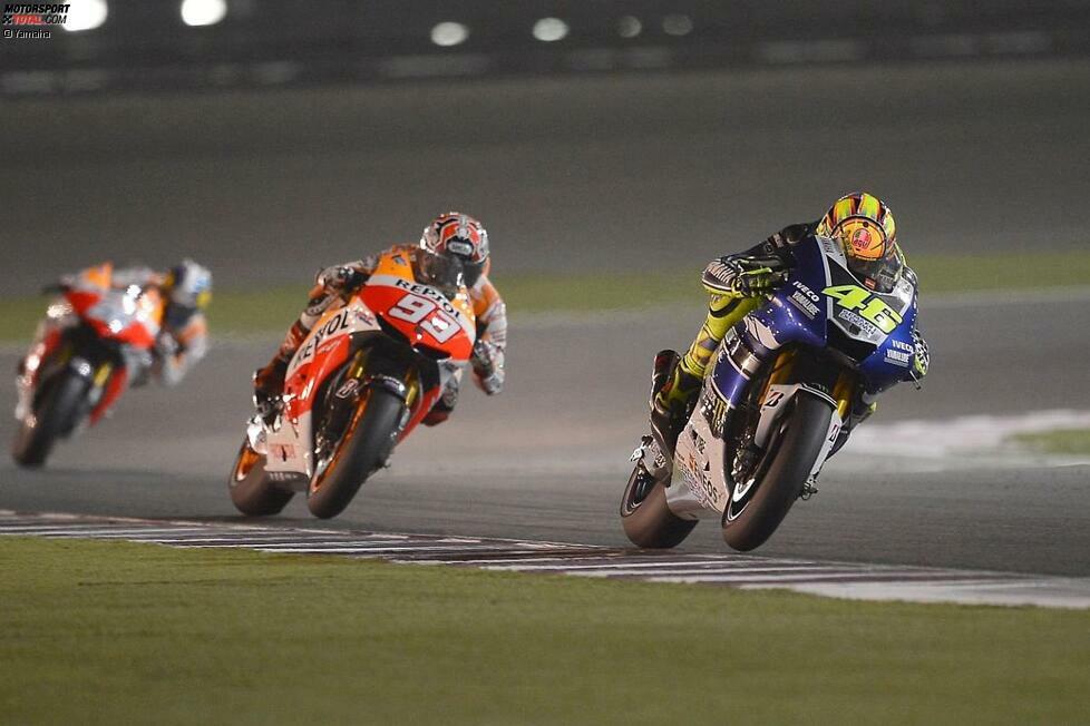 Von Startplatz sechs aus fuhr Marquez beim Saisonauftakt in Katar ein starkes Rennen, duellierte sich mit Valentino Rossi um Platz zwei, ließ Teamkollege Dani Pedrosa alt aussehen und stieg am Ende als Dritter aufs Treppchen.