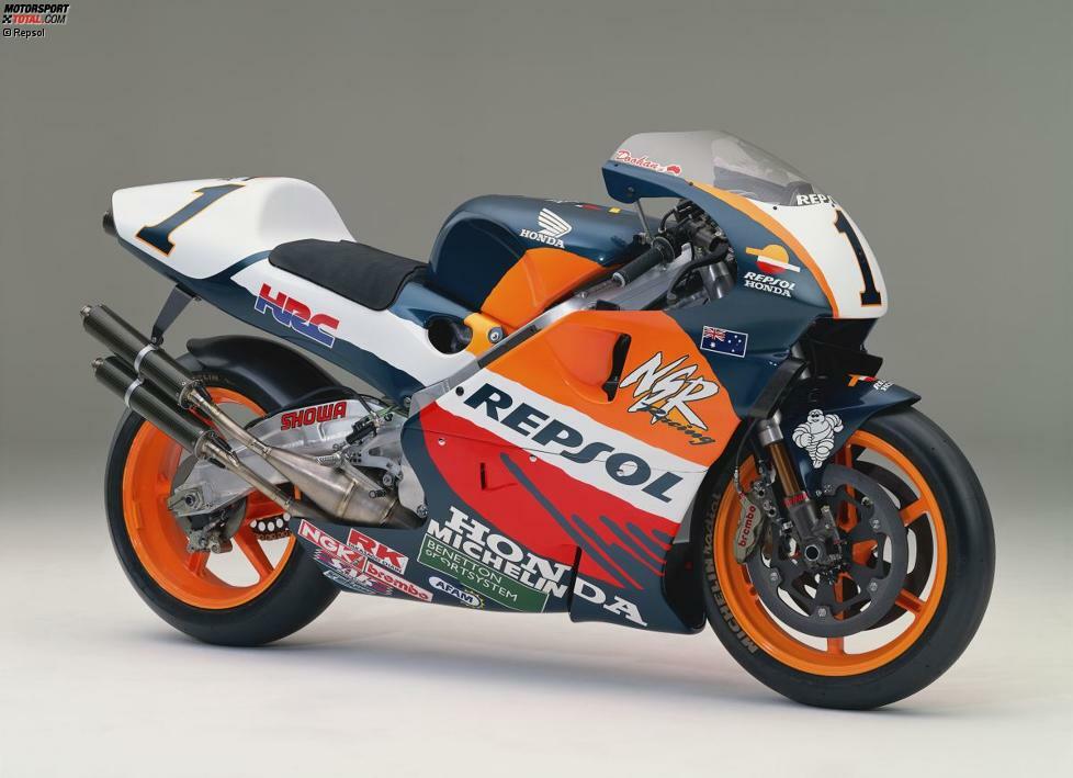 Honda NSR500 (Jahrgang 1996): über 185 PS Leistung - 130 Kilogramm - 32 Liter Kraftstoff - Fahrer: Mick Doohan (Weltmeister), Alex Criville (Vizeweltmeister)