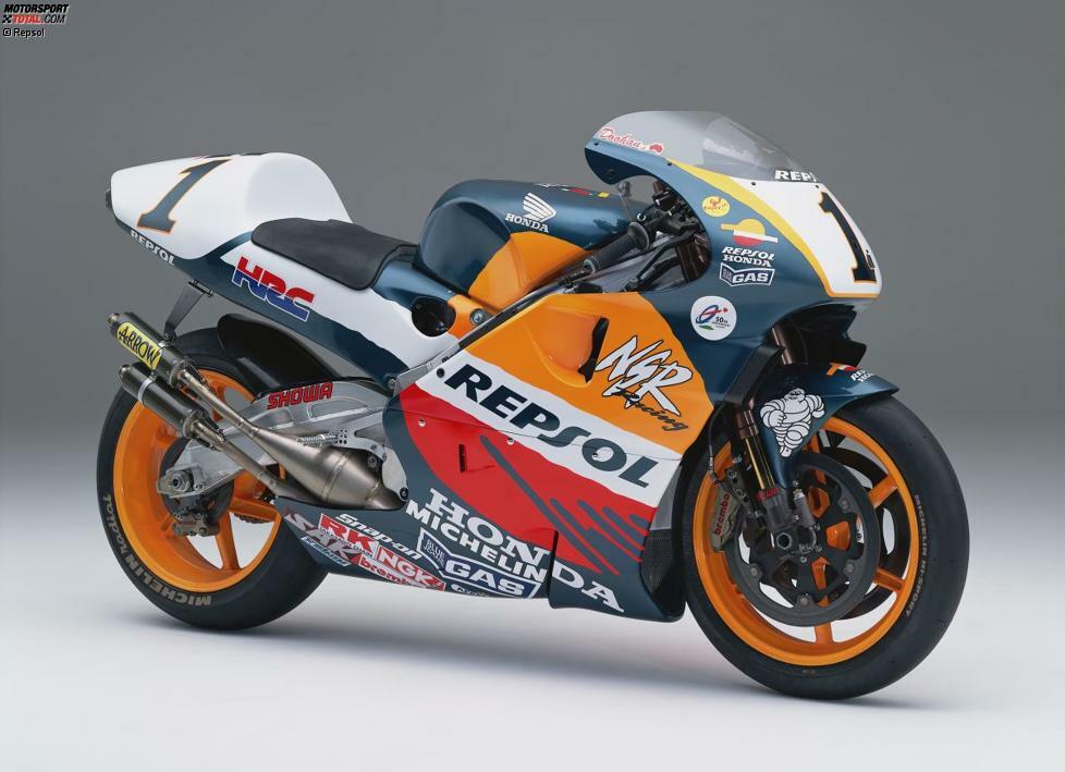 Honda NSR500 (Jahrgang 1998): über 185 PS Leistung - 130 Kilogramm - 32 Liter Kraftstoff - Fahrer: Mick Doohan (Weltmeister), Alex Criville (WM-Dritter)