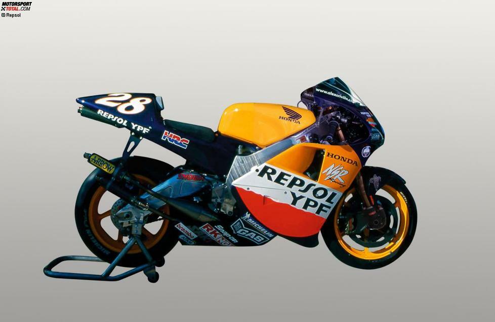 Honda NSR500 (Jahrgang 2001): über 185 PS Leistung - 130 Kilogramm - 32 Liter Kraftstoff - Fahrer: Alex Criville (WM-Achter), Toru Ukawa (WM-Zehnter)