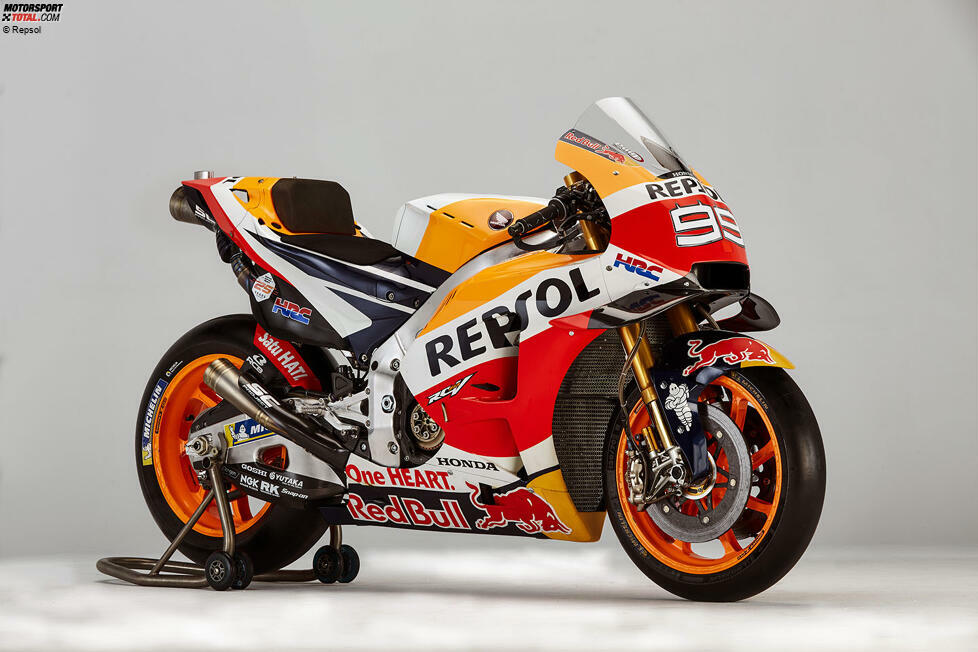 Honda RC213V (Jahrgang 2019): über 250 PS Leistung - 160 Kilogramm - 20 Liter Kraftstoff - Fahrer: Marc Marquez (Weltmeister), Jorge Lorenzo (WM-19.)