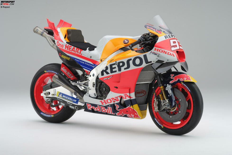 Honda RC213V (Jahrgang 2023): über 250 PS Leistung - 160 Kilogramm - 20 Liter Kraftstoff - Fahrer: Marc Marquez (WM-14.), Joan Mir (WM-22.)