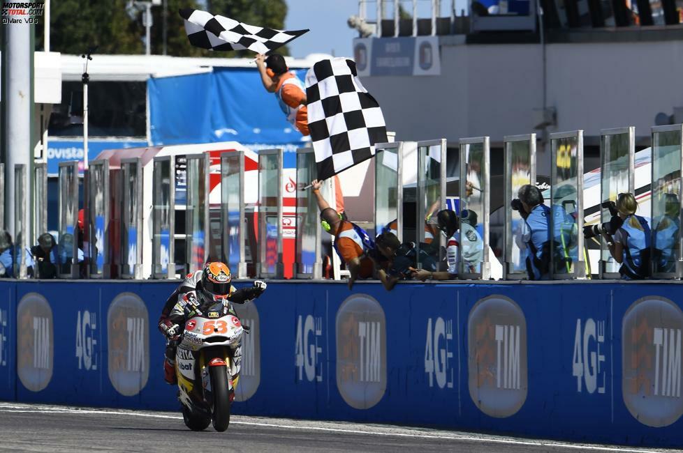 ... und Sieg in Misano! Damit bricht er Teamkollege Kallio und etabliert sich als klarer WM-Favorit.