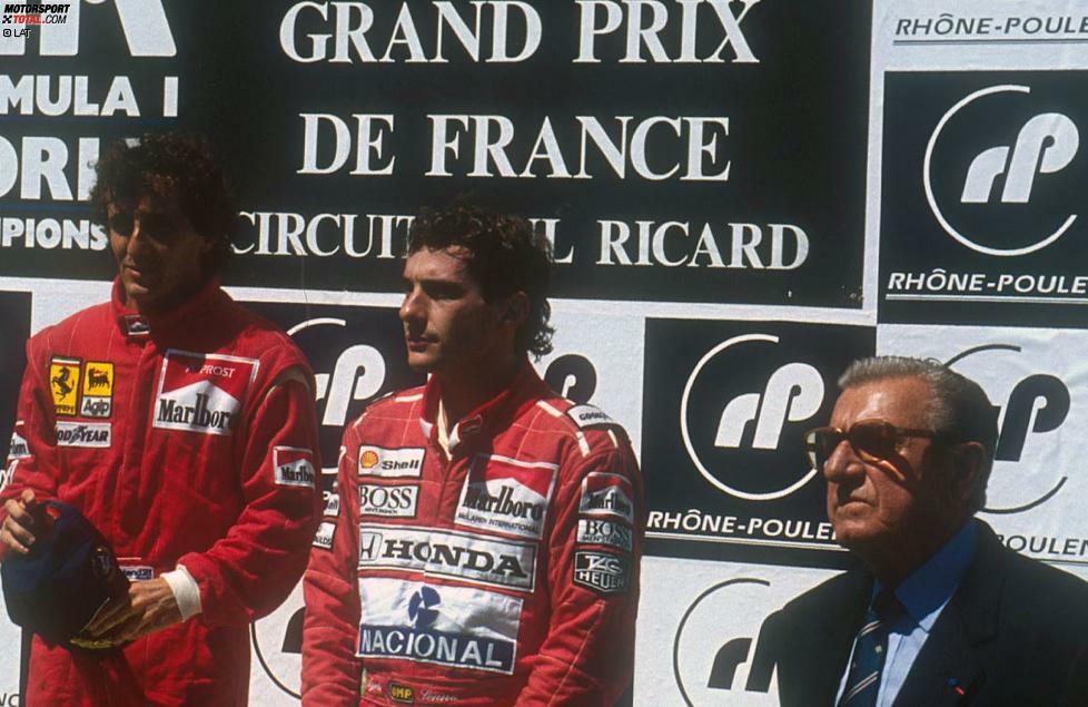 1990: Wieder Alain Prost gegen Ayrton Senna, diesmal jedoch nicht als Teamkollegen, sondern im Duell Ferrari gegen McLaren.