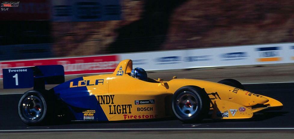 1996: Moore kehrt noch einmal in ein IndyLights-Auto zurück und testet das damals neue Lola-Chassis.
