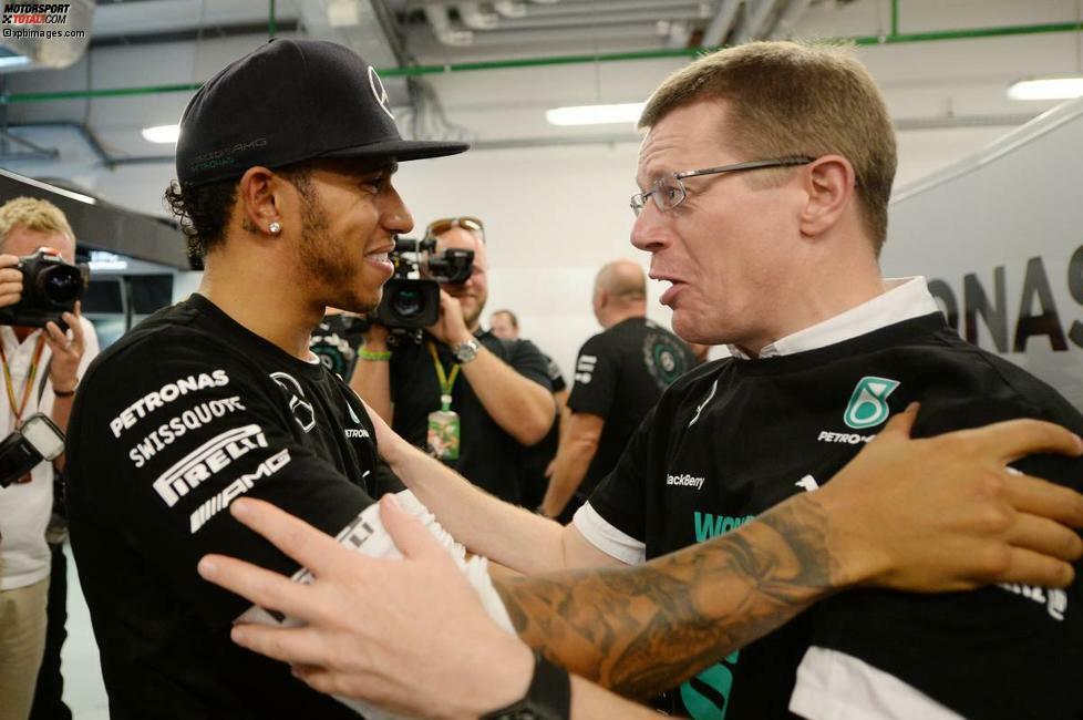 Zwei der wichtigsten Personen hinter dem Erfolg: Lewis Hamilton, in Sotschi zum vierten Mal hintereinander Sieger, und Andy Cowell, der Mastermind, der für den derzeit besten Antrieb in der Königsklasse verantwortlich ist.