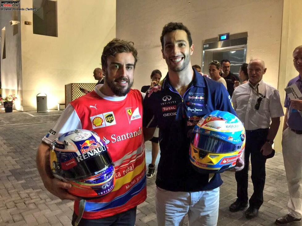 Und zwar anstelle von Fernando Alonso. Der lässt sich a) einen Bart wachsen und b) auf einen Trikot-, pardon, Helmtausch mit Vettels Nicht-Mehr-Teamkollegen Daniel Ricciardo ein. Alonso und die Australier, da hat die Chemie schon mit Mark Webber immer gut gestimmt.