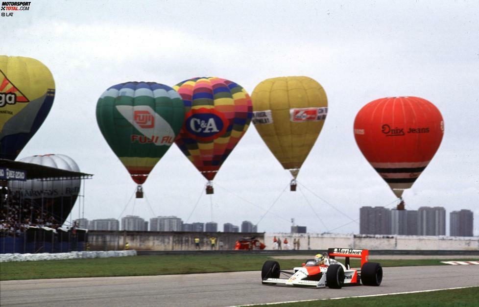 Die folgenden fünf Jahre werden zur großen Alain-Prost-Show. Der Franzose siegt viermal, einzig Nelson Piquet kann ihm 1986 in die Parade fahren. Doch die Augen sind zu dieser Zeit längst bei Ayrton Senna, der die Massen begeistert. Hinter Piquet holt Senna 1986 sein erstes Heimpodium, 1988 soll der erste Sieg folgen, doch die Pole-Position bringt dem McLaren-Piloten kein Glück. Schon in der Aufwärmrunde streikt sein Bolide, nach einem Startabbruch wechselt er ins Ersatzauto - und wird deswegen disqualifiziert.