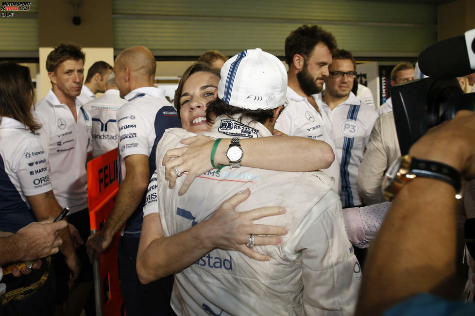Jubel auch bei Williams: Erstmals seit Monaco 2005 (Heidfeld/Webber) wieder mit zwei Autos auf dem Podium, Bottas dank doppelter Punkte noch WM-Vierter vor den Weltmeistern Vettel und Alonso - und Platz drei in der Konstrukteurswertung, was 2015 viele Millionen Dollar wert sein wird.