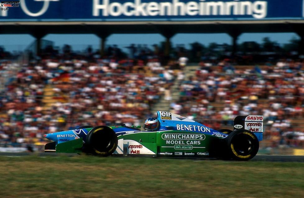 Auf der damaligen Highspeed-Bahn Hockenheim versagt der Ford-Motor im Benetton nach 20 Runden. Gerhard Berger im Ferrari siegt und Hill verpasst es, Boden gutzumachen.