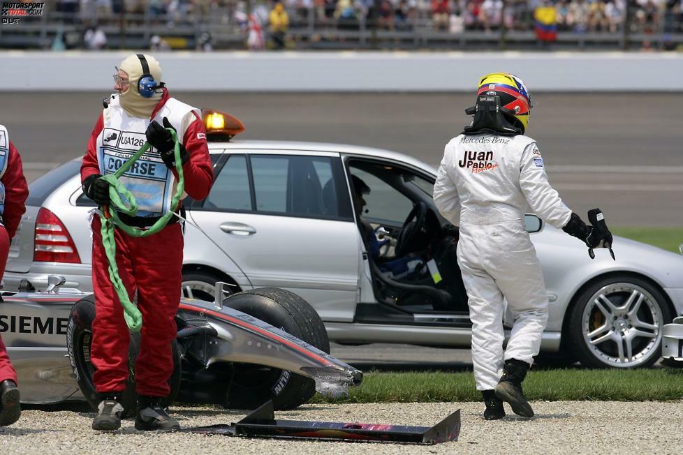 Am 2. Juli 2006 halten in Indianapolis zwar die Reifen, doch Crashs bleiben trotzdem nicht aus. In den ersten zwei Kurven nach dem Start ist gleich für sieben Fahrer Endstation, darunter Juan Pablo Montoya, der seinen McLaren-Teamkollegen Kimi Räikkönen in einen Dreher schickt, woraufhin sich Nick Heidfeld (BMW-Sauber) nach Berührung mit Räikkönen im Kiesbett überschlägt. Für Montoya markiert die Startkollision das Ende seiner Formel-1-Laufbahn. Eine Woche später gibt der Kolumbianer seinen NASCAR-Einstieg bekannt. Von November 2006 bis November 2013 greift er für seinen ehemaligen IndyCar-Teamchef Chip Ganassi ins Stockcar-Lenkrad, bevor er zur Saison 2014 die Fronten wechselt und seither im IndyCar-Team von Roger Penske an den Start geht.