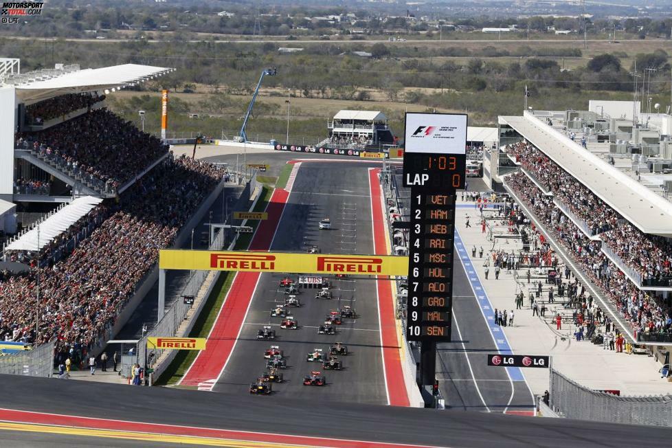 Doch nach vier Jahren Pause kehrt der Grand Prix der USA auf die Formel-1-Landkarte zurück. Am 18. November 2012 wird erstmals auf dem brandneuen Circuit of The Americas vor den Toren von Austin gefahren. Lewis Hamilton, der 2007 in Indianapolis siegte, gewinnt die Austin-Premiere. Im Jahr darauf ist Sebastian Vettel nicht zu schlagen, nachdem er 2012 von der Pole-Position gestartet auf Platz zwei hinter Hamilton ins Ziel gekommen war.