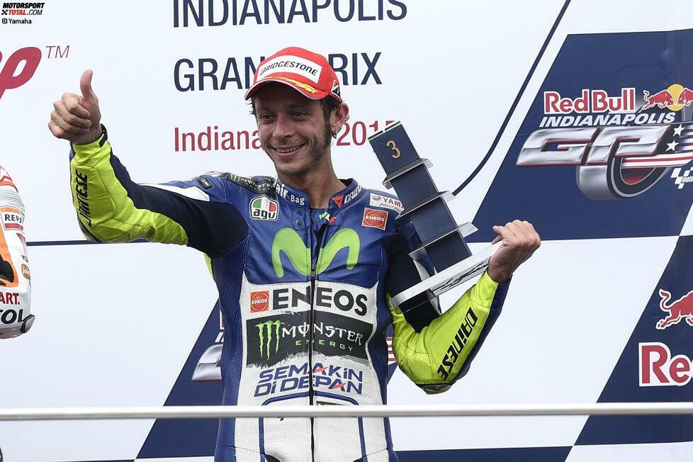 Mit Platz drei verteidigt Valentino Rossi seine WM-Führung. Er reist mit einem Vorsprung von neun Zählern zum Grand Prix von Tschechien am nächsten Wochenende.