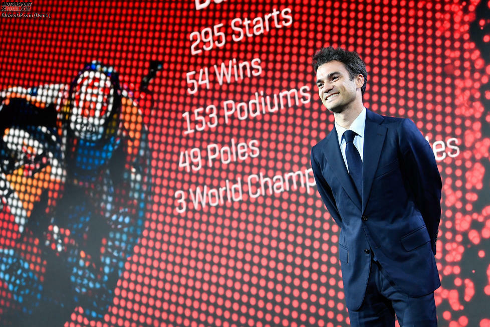 Die MotoGP-Bilanz von Dani Pedrosa (Stand: Ende 2021): 218 Rennen, 31 Siege, 112 Podestplätze, 31 Poles, 44 schnellste Rennrunden. MotoGP-Vizeweltmeister 2007,2010,2012, MotoGP-WM-Dritter 2008,2009,2013, 250er-Weltmeister 2004,2005, 125er-Weltmeister 2003.