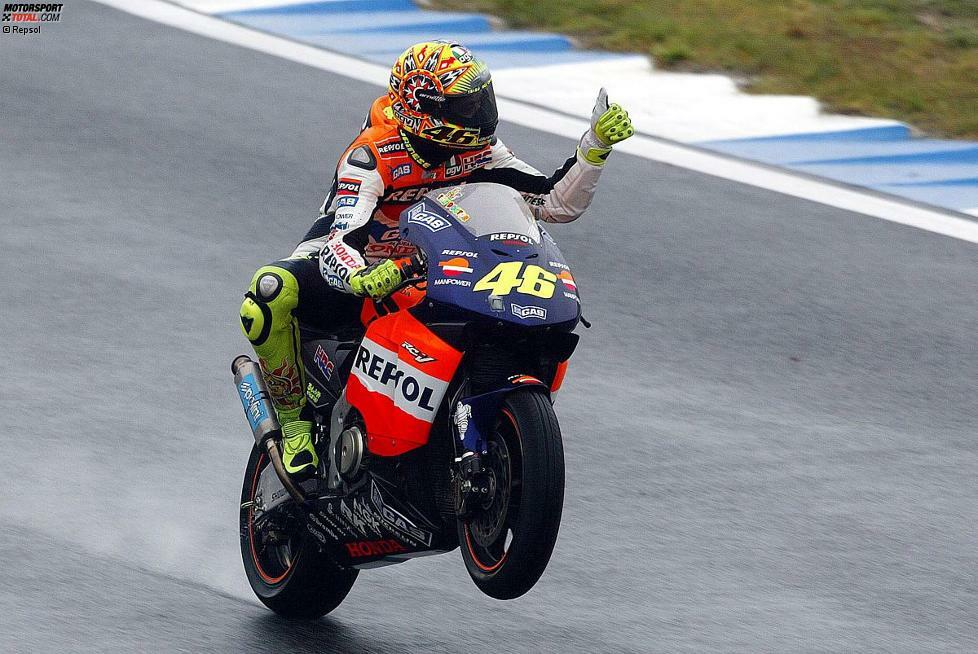 Valentino Rossi ist bekannt dafür, dass er selten stürzt. Bis Mugello 2010 blieb er von schweren Verletzungen verschont. Das ist ein wichtiger Faktor für seine zahlreichen Erfolge. Zwischen Portugal 2002 und Südafrika 2004 stand er bei 23 Rennen in Folge auf dem Podest.