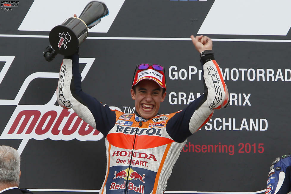 Er bleibt der König des Sachsenrings: Marc Marquez feiert 2015 seinen sechsten Deutschland-Sieg in Serie, seit 2010 ist er hier ungeschlagen.