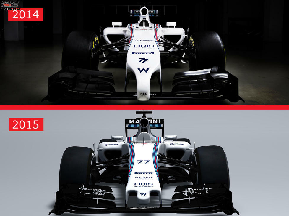 Sofort auffallend im Vergleich Williams FW37 gegen FW36: Neue Nase, kurviger gestaltete Lufteinlässe der Seitenkästen