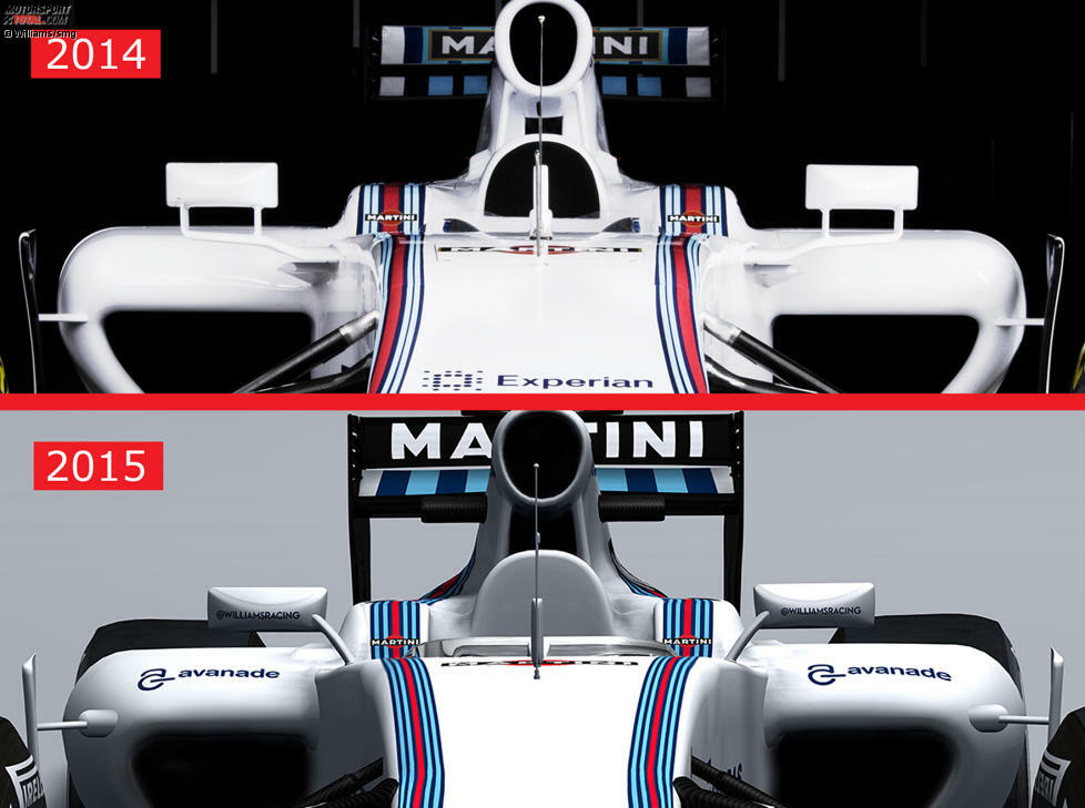 Im Detail: die mit doppelten Stegen angebrachten Spiegel des Vorgängermodells sind beim Williams FW37 Geschichte